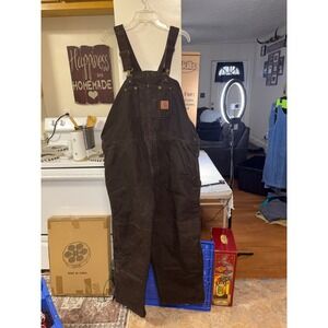 Carhartt Men's R27DKB Brown Cotton Denim Bib Overalls Workwear Size 48 x 30
